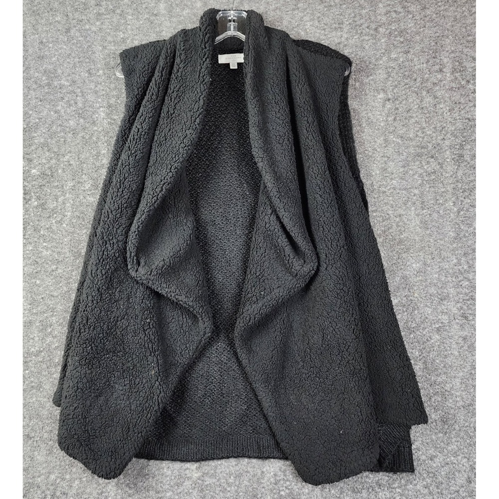 New Directions Vest Womens‎ 3X Black Sherpa Draped Open Front Knit Back NWT